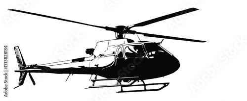 Striking black and white helicopter illustration hovering gracefully in the air bold and powerful aviation imagery