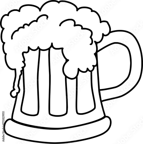 Foamy beer mug overflowing with bubbly delight, perfect for celebrations and pub vibes.