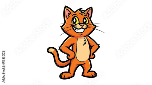 Cheerful Cartoon Cat: A whimsical and jovial cartoon cat with vibrant orange fur exudes happiness. Capturing joy and innocence