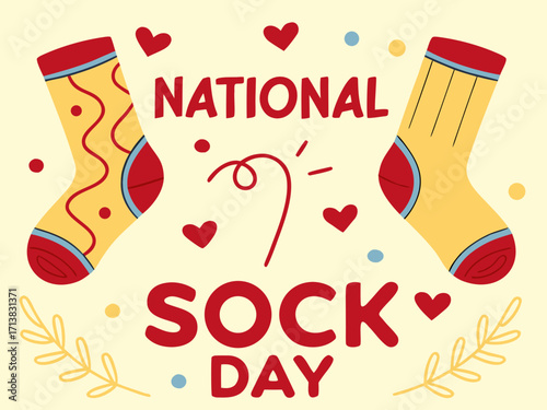 Celebrating National Sock Day with Colorful Socks and Festive Decorations on a Cream Background Illustration cheerful