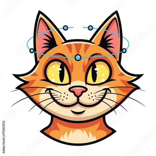 Serene Feline Portrait: A cheerful cartoon cat illustration. the embodiment of joy, enhanced by its halo, ready to bring smiles to your projects. 