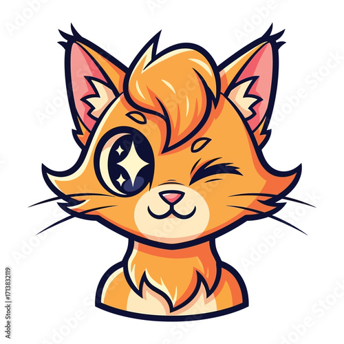 Playful Feline's Wink: An adorable cartoon cat winks with a sparkling eye, its orange fur and expressive features creating a cheerful and engaging illustration.