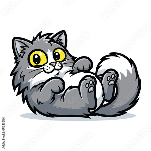 Fluffy Feline Delight: A whimsical illustration showcases a cheerful cat in a playful pose, its big eyes radiating joy and mischief, embodying the essence of pet charm and endearing qualities.