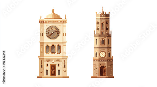 Two iconic clock towers architectural wonders illustrating the passage of time in historical cityscapes