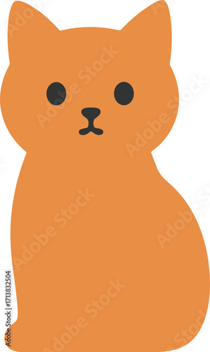 Simple Cartoon Style Orange Color Cute Sitting Cat Illustration