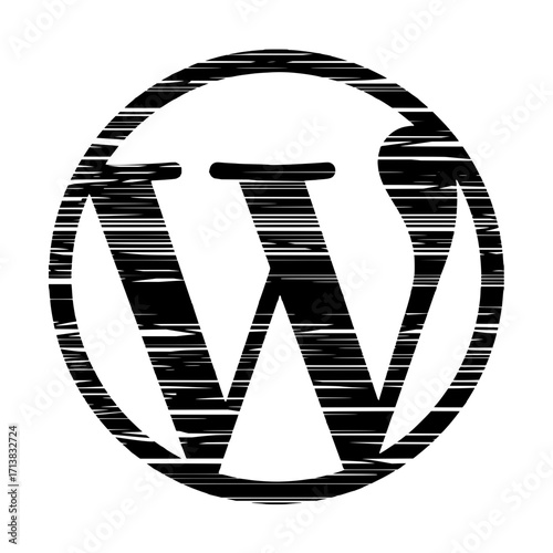Bold grunge WordPress logo design, dynamic digital branding element, modern web development icon