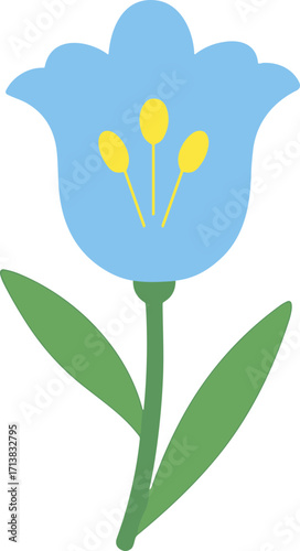Simple Flat Style Blue Bellflower Illustration Spring Blossom Decorative Element