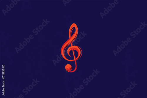 Vibrant Orange Treble Clef Music Symbol on Dark Blue Background Artistic Interpretation Illustration