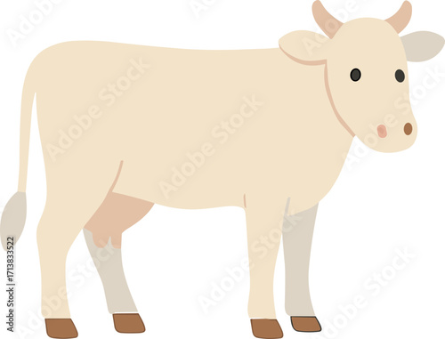 Simple Flat Illustration of a Cream Colored Dairy Cow Farm Animal
