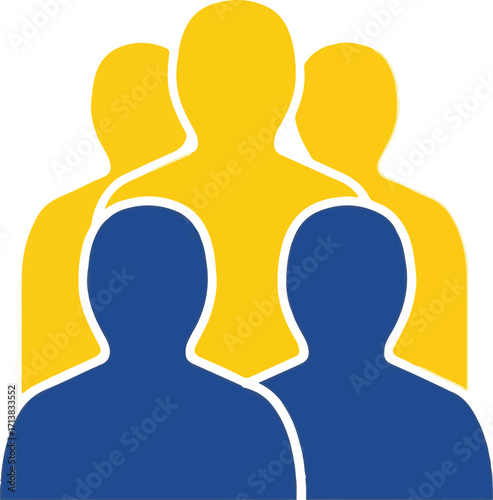 Stylized Group of People Silhouettes in Blue and Yellow