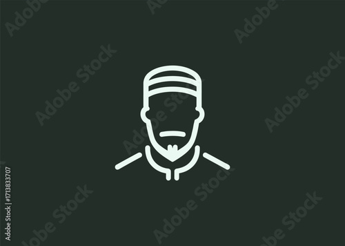 A minimalist line art logo of a Muslim man, symbolizing identity, spirituality, and simplicity