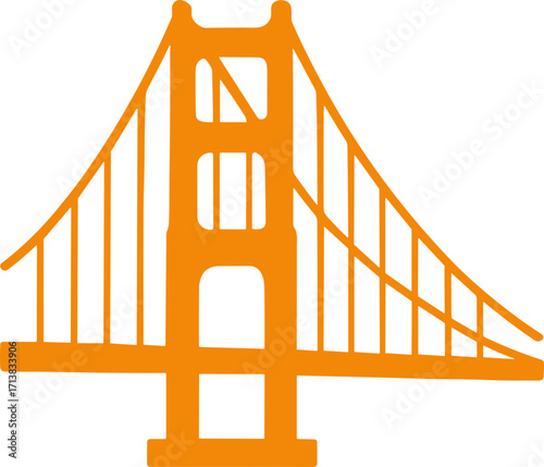 Minimalist Orange Outline Golden Gate Bridge Landmark Icon Design