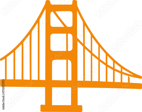 Simple Orange Flat San Francisco Landmark Bridge Structure Illustration