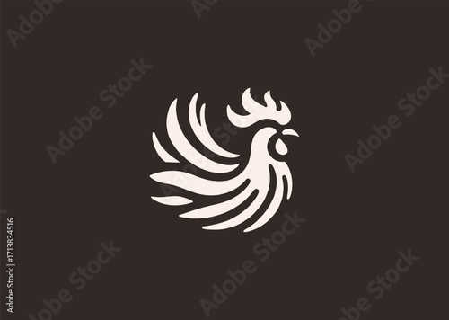 A line art logo of a rooster, symbolizing energy, pride, and awakening