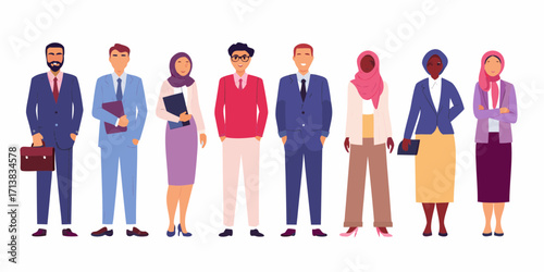 Diverse group of professional men and women standing together in business attire