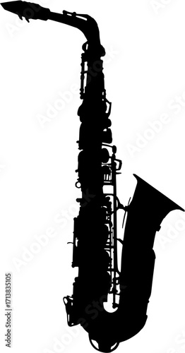 Elegant black saxophone silhouette captures the soul of jazz music and performance artistry