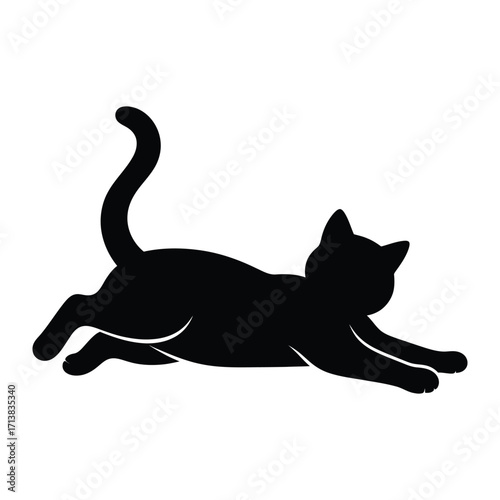 Playful Silhouette: An elegant black cat leaps playfully, its form a sleek silhouette against a neutral backdrop, captured in this captivating illustrative work. 