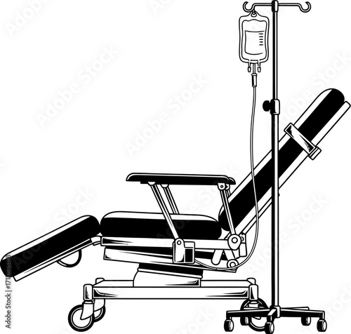 Medical reclining chair with IV drip stand for patient care and treatment