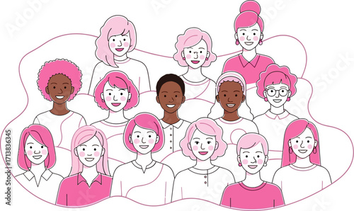Diverse group of women smiling together, representing unity and support