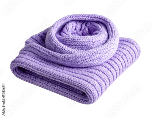 Minimalist folded lilac knitted scarf isolated on transparent background PNG