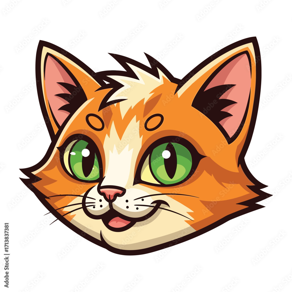 Obraz premium Playful Feline Illustration: A close-up illustration of a charming cat. Its bright eyes and expressive face exude warmth and appeal. 