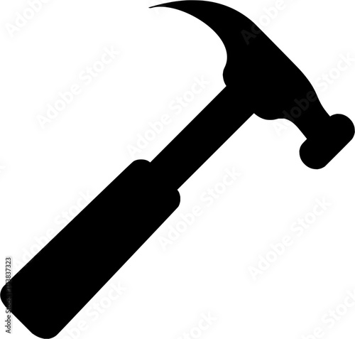 Sharp black claw hammer silhouette on white background, essential tool for construction and DIY projects.