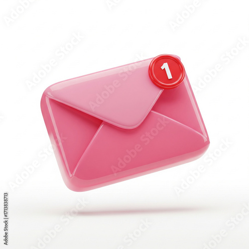 3D Glossy Icon Pink Envelope Notification JPG