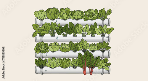 Vector illustration of a decorative vertical wall garden with hydroponic