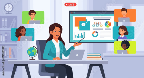 vector illustration of a modern virtual classroom