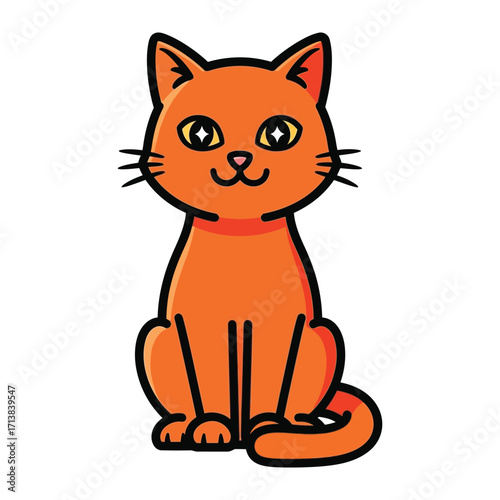 Friendly Feline Portrait: A charming cartoon illustration of a vibrant orange cat, exuding warmth and friendliness, capturing the essence of domestic charm and adorable appeal.