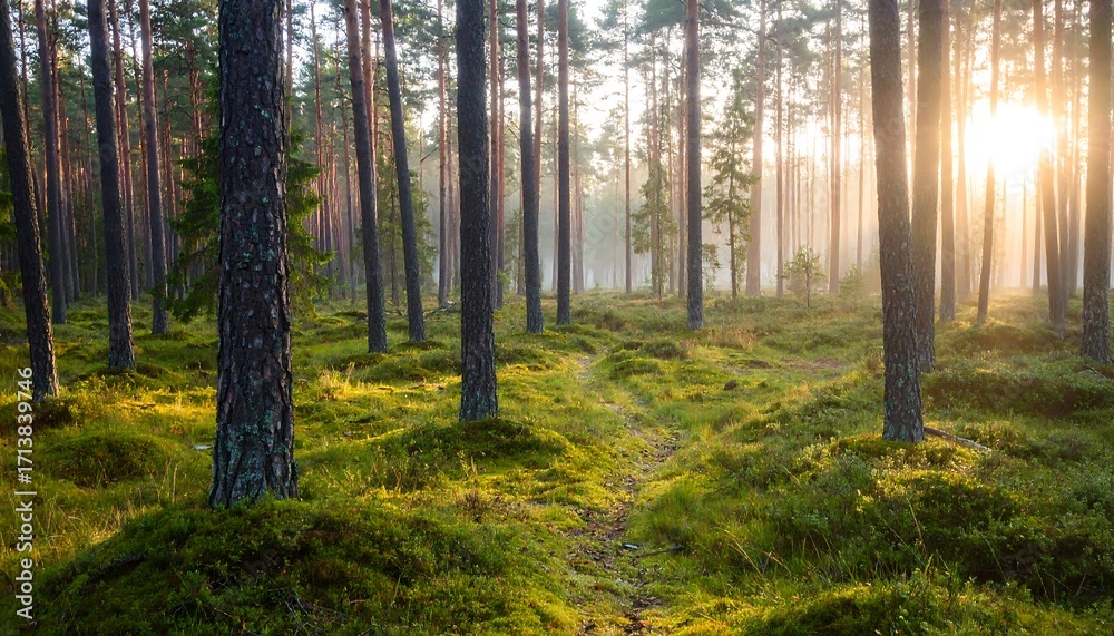 Fototapeta premium Sunrise in a pine forest (1)