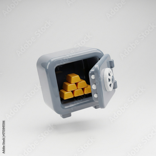3D Glossy Icon Safe With Gold Bars JPG