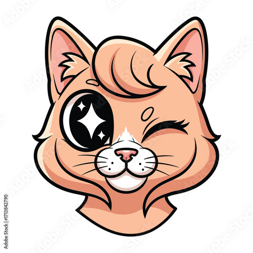 Playful Wink: Charming cartoon cat playfully winks, showcasing a cute and adorable aesthetic, perfect for conveying cheerfulness and lightheartedness.