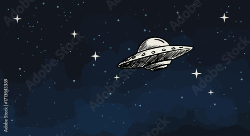 UFO in the Night Sky A Whimsical Sketch