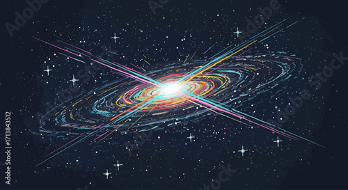 Stunning Cosmic Spiral Galaxy with Vibrant Colors in Deep Space