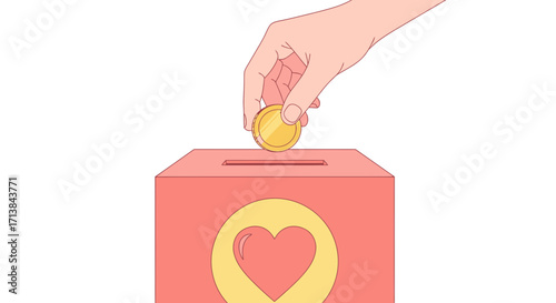 Donation Hand Placing a Coin into a Donation Box for Charity and Giving