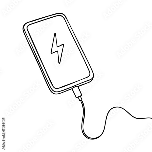 Smartphone charging black and white line icon