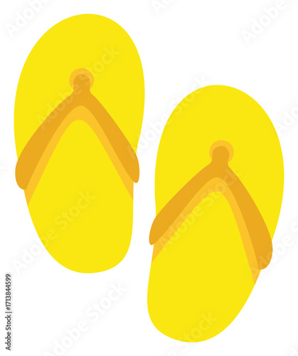 Pair of Bright Yellow Summer Flip-Flops with Orange Thong