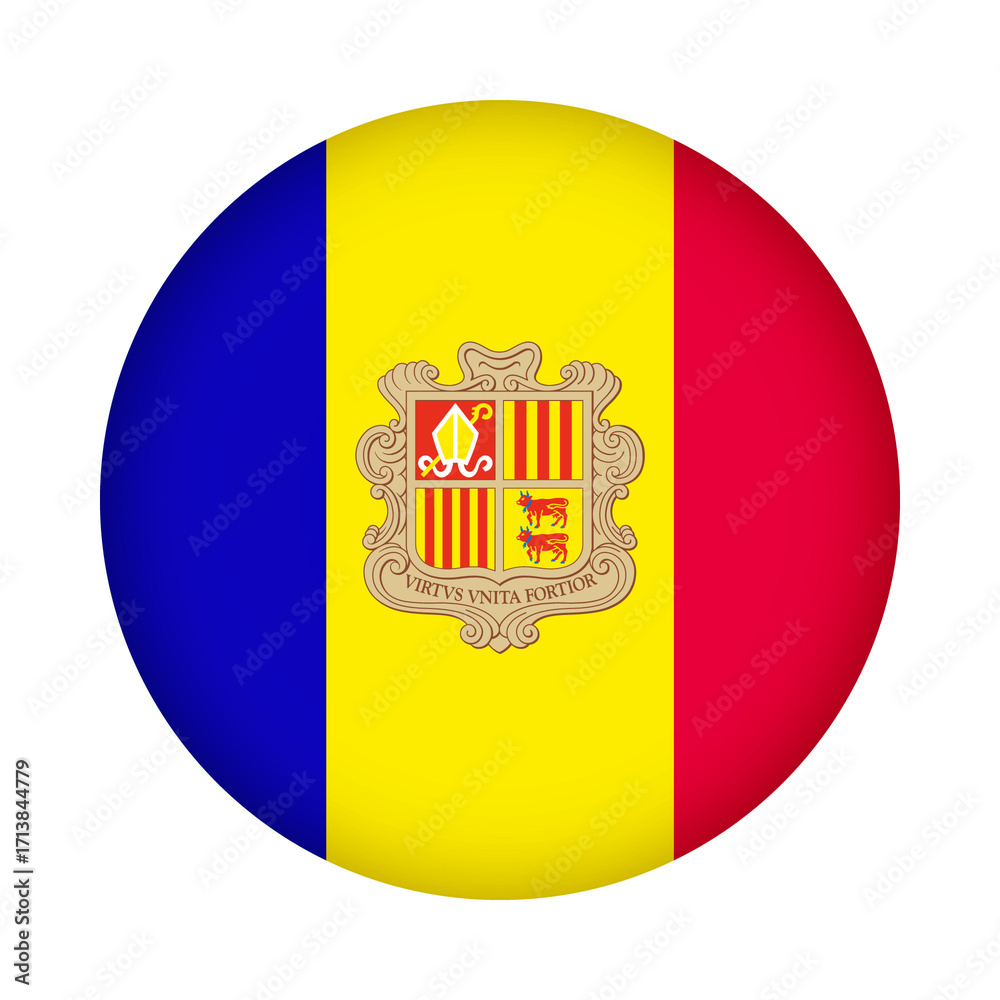 Obraz premium Andorra flag round. 3d illustration round button flag of Andorra transparation png