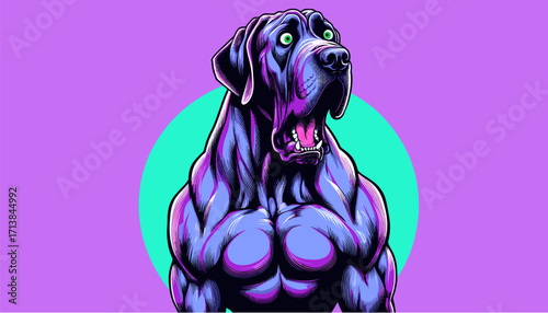 Shocked Great Dane with open mouth in retro comic pop art vector illustration, emotional dog