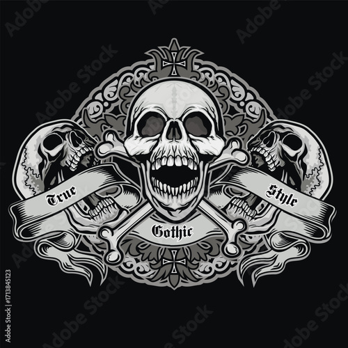 gothic sign with skull, grunge vintage design t shirts