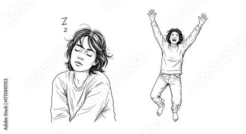 The state of a person before and after drinking coffee