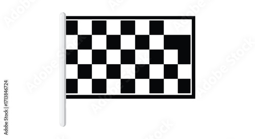 Black and white checkered racing flag on pole, classic motorsport symbol illustration representing finish, competition, and victory.