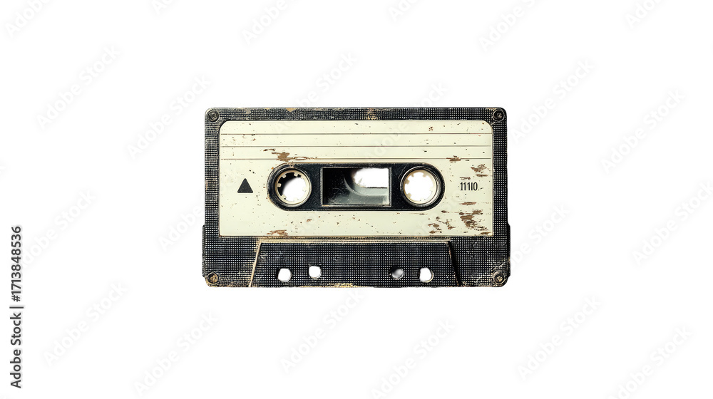 Obraz premium A vintage audio cassette tape, heavily soiled