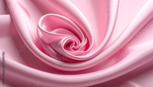 Abstract Pink Satin Fabric Swirl Close Up Texture Elegant Soft Shiny Material with Delicate Folds Ideal for Backgrounds Fashion and Artistic Projects