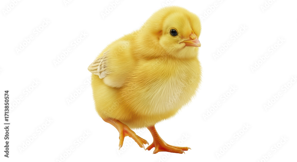 Obraz premium Isolated Yellow Chick Standing in Studio, Baby Animal, Farm Fowl, Domestic Bird Breed