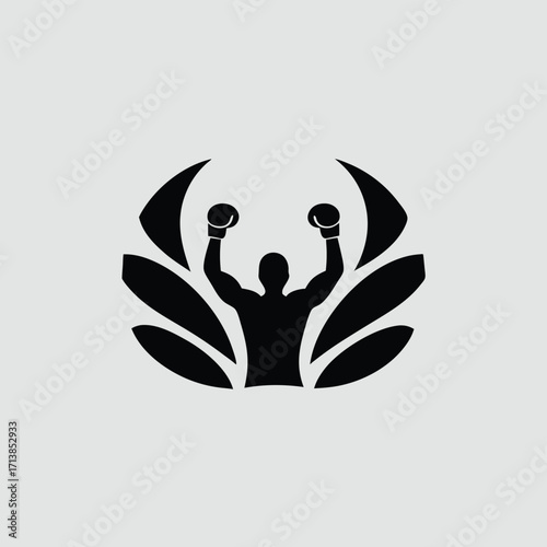 Boxing champion winner silhouette logo design for sports brand or fitness center vector illustration icon 100 | editable eps