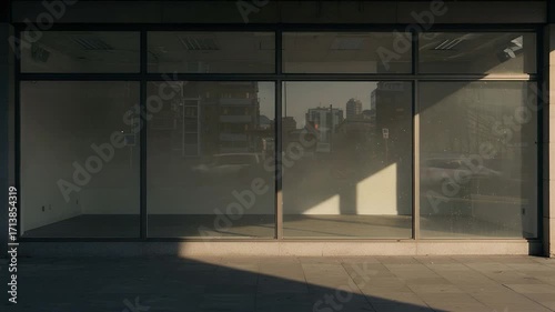 Empty Storefront with Sunlight and Reflections.