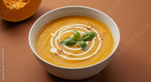 Creamy Butternut Squash Soup with Basil Garnish