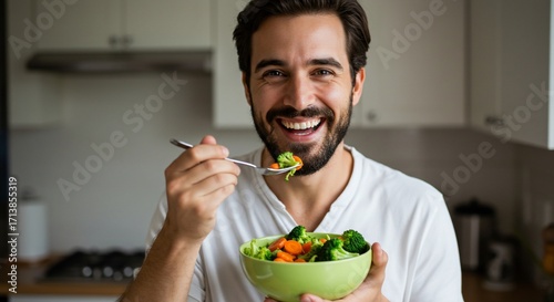Man Eating Vegetables, Healthy Lifestyle Concept